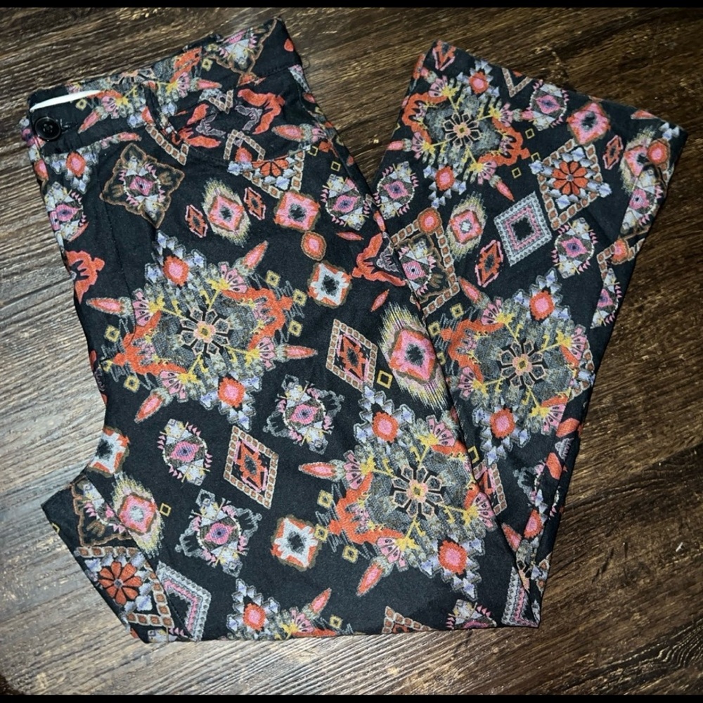 Zara Black Multicolor Patterned Straight Leg Pants - image 1